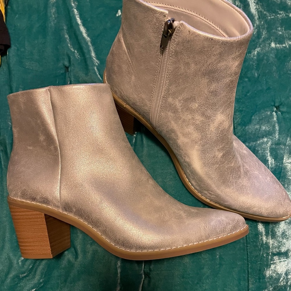 Silver booties heel size 2-1/2 inch heels, new,  never worn